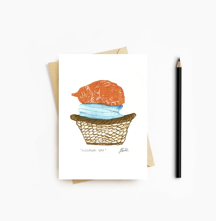 Sleeping cat card - Blank Card - Greeting Card