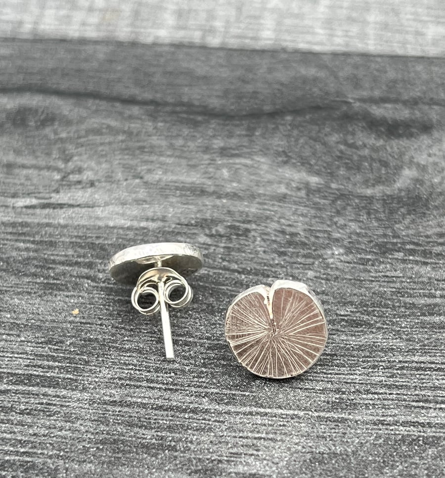 Lily Pad Studs, water Lily studs, leaf studs, round silver studs, simple studs, 