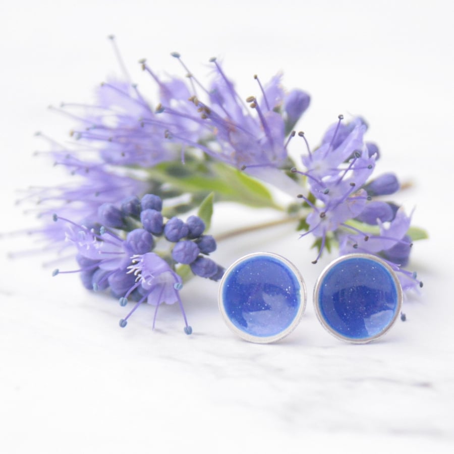 Dark blue enamel stud earrings