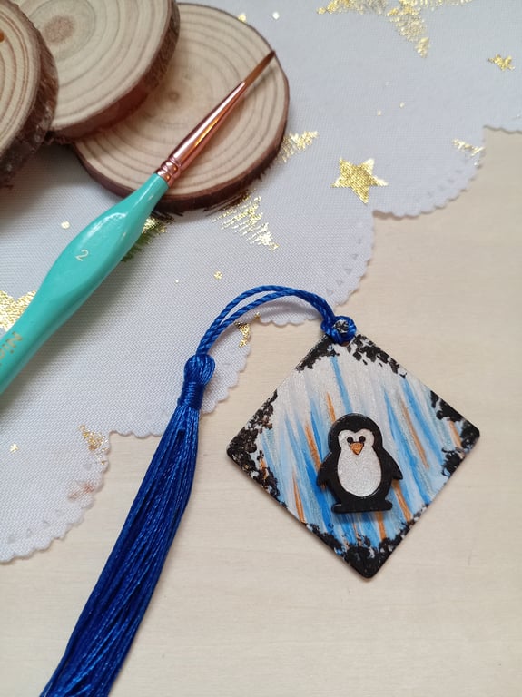 Wooden penguin bookmark 