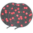 Aga Hob Lid Mats Cherries Chef Pads Covers Pair Red and Black Cherry