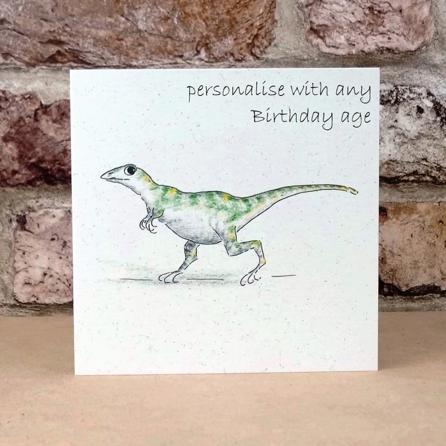 Birthday Card Dinosaur - Personalised with age age Eco Friendly