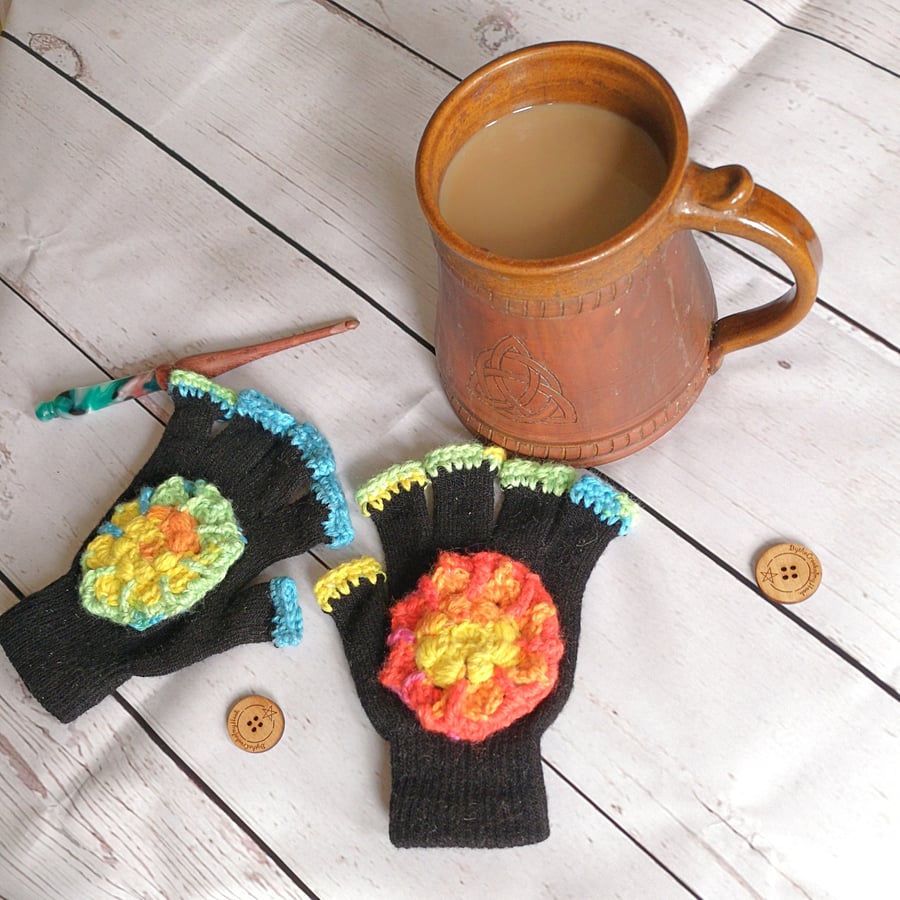 Magic Rainbow Mandela Fingerless Gloves.