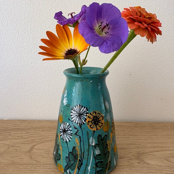 DANDELION TURQUOISE CERAMIC STONEWARE VASE
