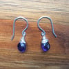 Amethyst Drop Sterling Silver Earrings, Deep Purple Amethyst