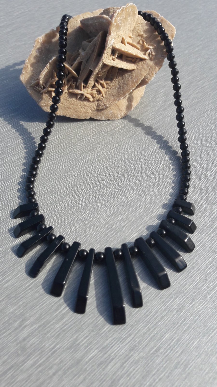 Black Agate Layout Bar Necklace