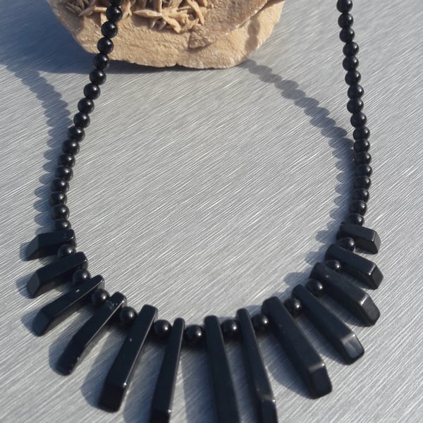 Black Agate Layout Bar Necklace