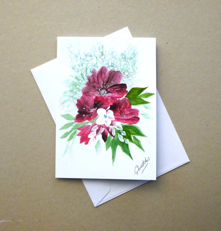 original hand painted floral blank greetings card ( ref FA310 B1 )