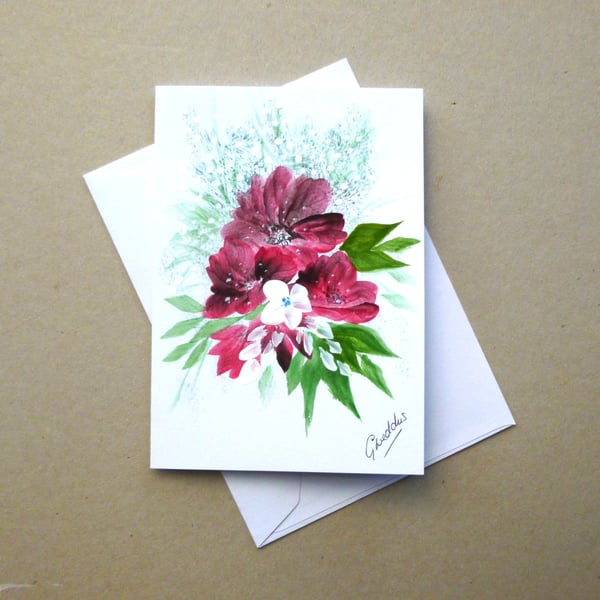 original hand painted floral blank greetings card ( ref FA310 B1 )