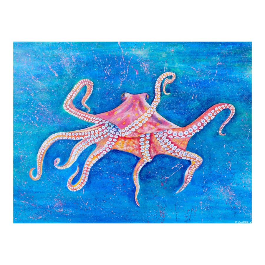 Octopus Oil PaintingTropical Sea Life Wall Art Underwater Ocean Life Canvas