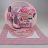 Girls Makeup Easel Birthday Card,pink,3D,Personalise,handmade