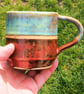 Stoneware pottery mug finished in a Turquoise and Copper colour glazes. - Image 3