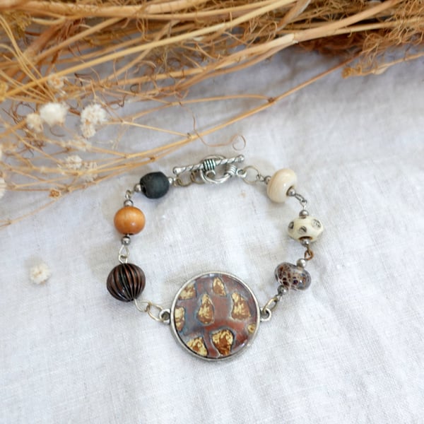 Brown Bracelet, Art Bracelet, Lampworkbeads Jewellery, Art Print, Brown Pendant