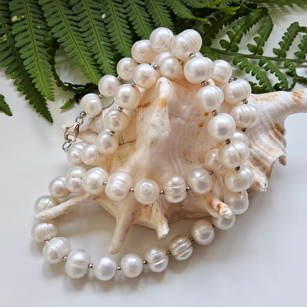 Large 11mm Baroque Cultured Freshwater Pearl Necklace 925 Sterling Silver