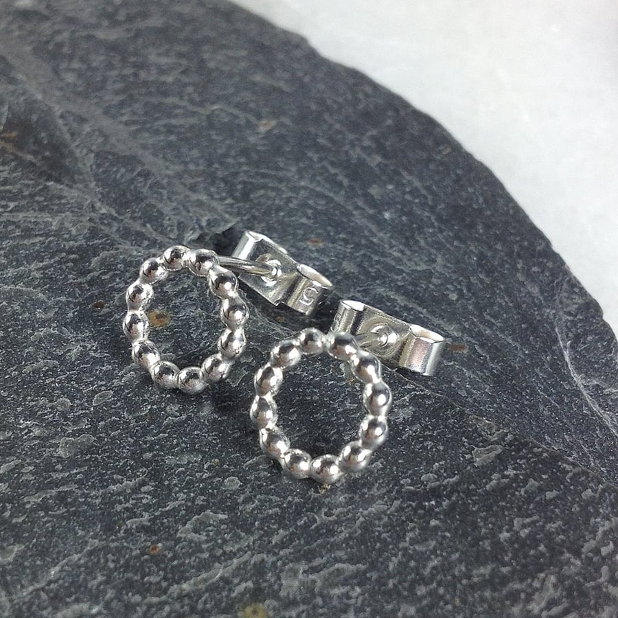 Small sterling silver beaded ring stud earrings