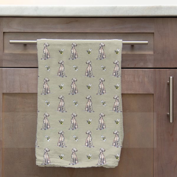 Weimaraner & Bee Tea Towel