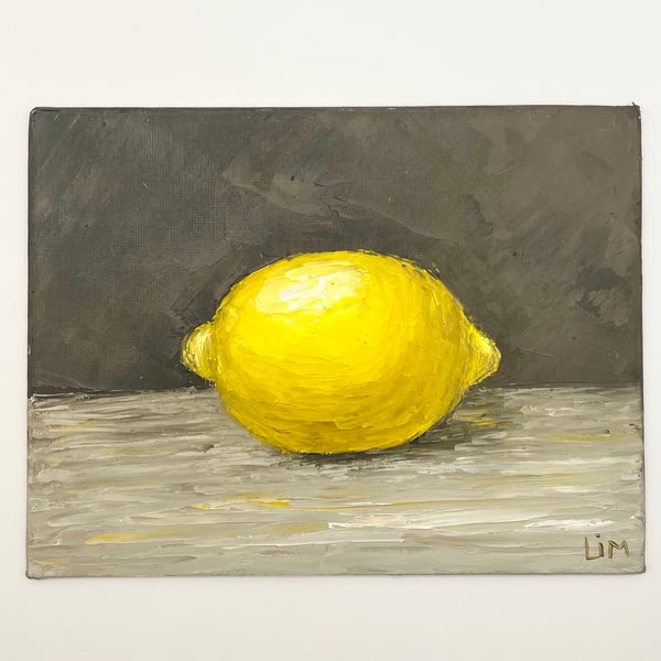 Lemon Painting Impasto Original Art Fruit Kitchen Wall Decor Art Still Life Pain