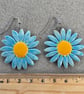 Handmade Ceramic Daisy Earrings, Foraged Dartmoor Clay, Stainless Steel, Blue Ye - Image 9