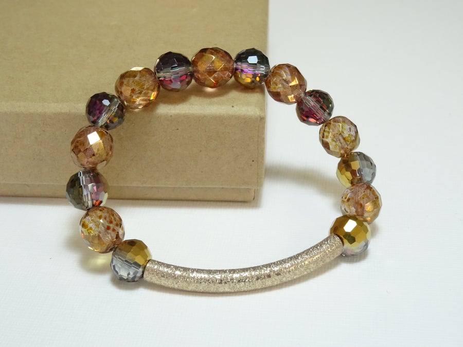 Czech crystal and stardust curved tube bracelet 