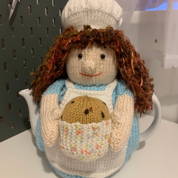 Betty the Baker hand knitted tea cosy
