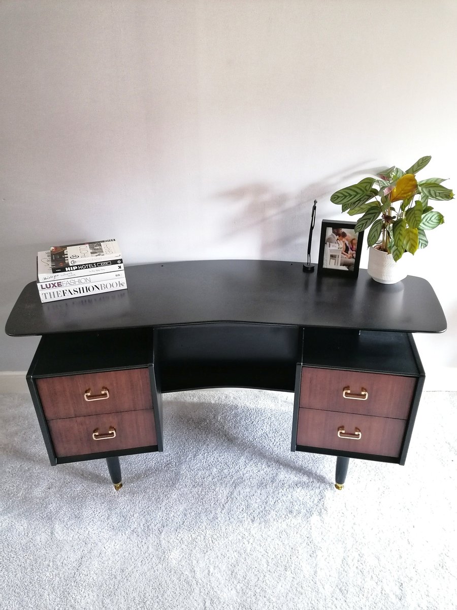 Dressing table Mid Century upcycled painted desk black and walnut