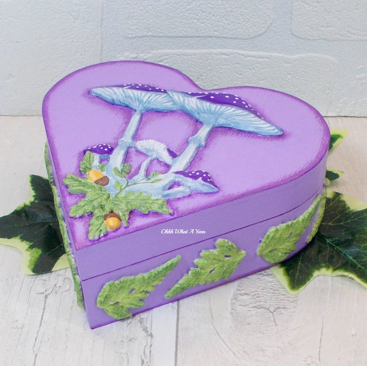 Purple toadstool heart mixed media trinket box.... Folksy
