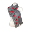 Lightweight scarf, nuno felted grey merino wool on silk with poppy design