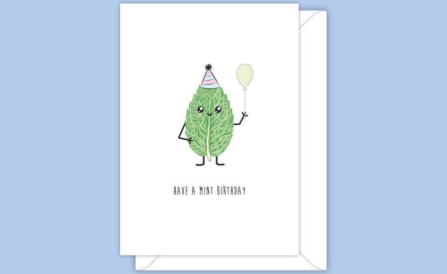 Funny Birthday Card, Happy Mint Leaf