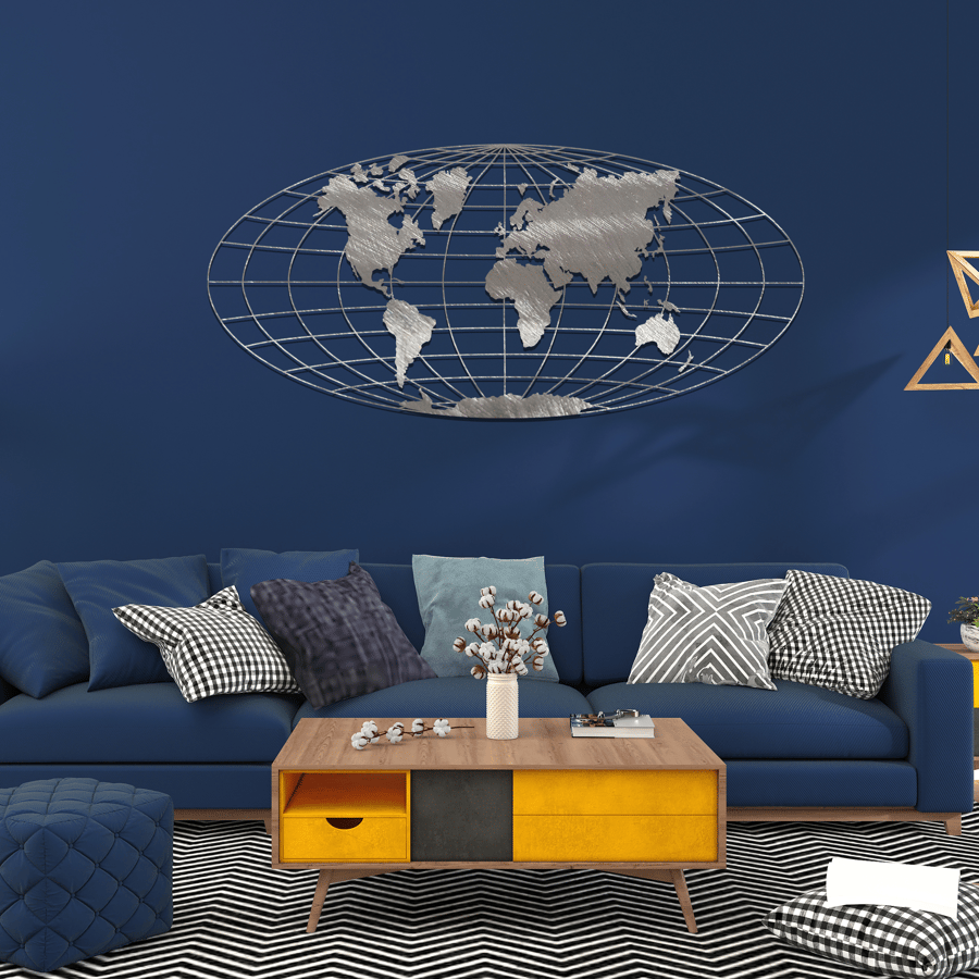 Metal World Map Wall Art - Unique Decor for Modern Office and Birthday Gift Idea