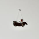 'Sausage Dog with a Robin' - Hanging Decoration