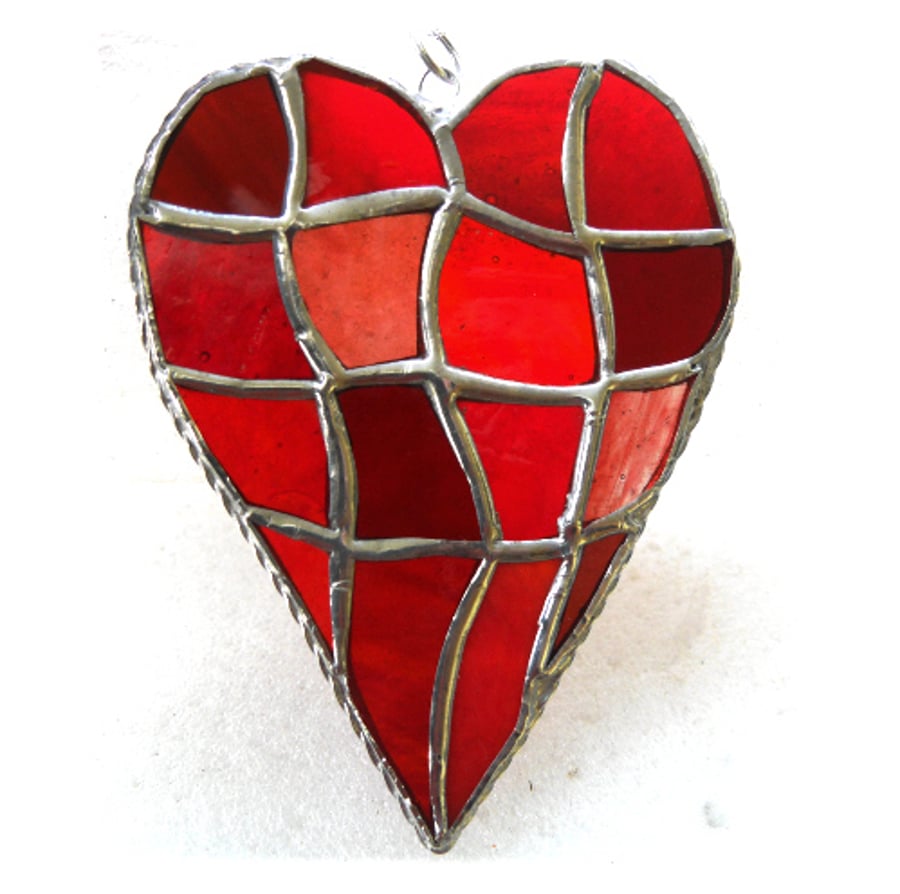 Patchwork Heart Suncatcher Stained Glass Handmade Red 079