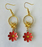Bee and Red Flower Earrings with Gold Plated Ear Wires