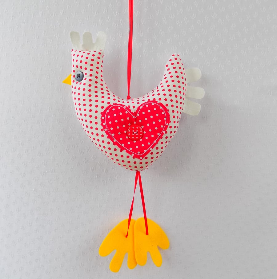 Bright Red Spotty Chicken With Heart Quirky Decoration Unusual Easter Gift      
