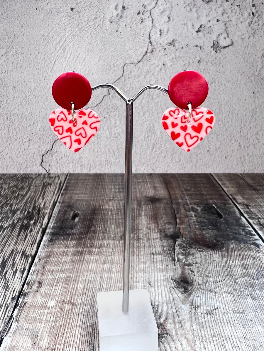 Screen Printed Heart Studs