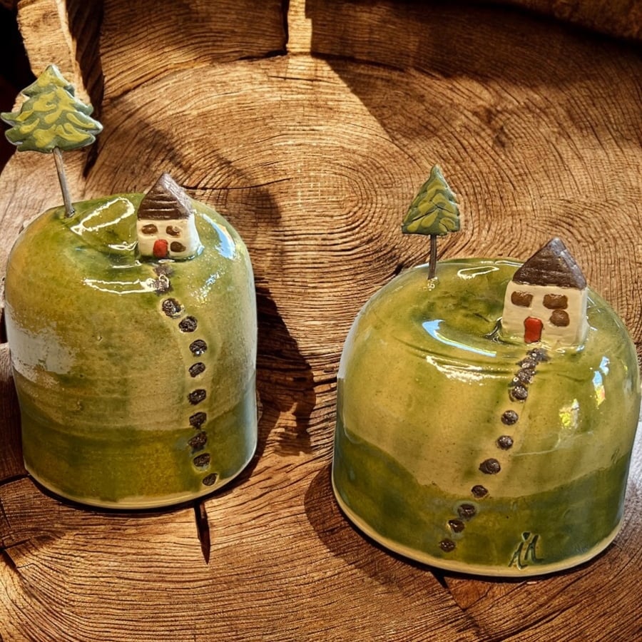 Hand thrown small 'House on the Hill' vase - handcrafted