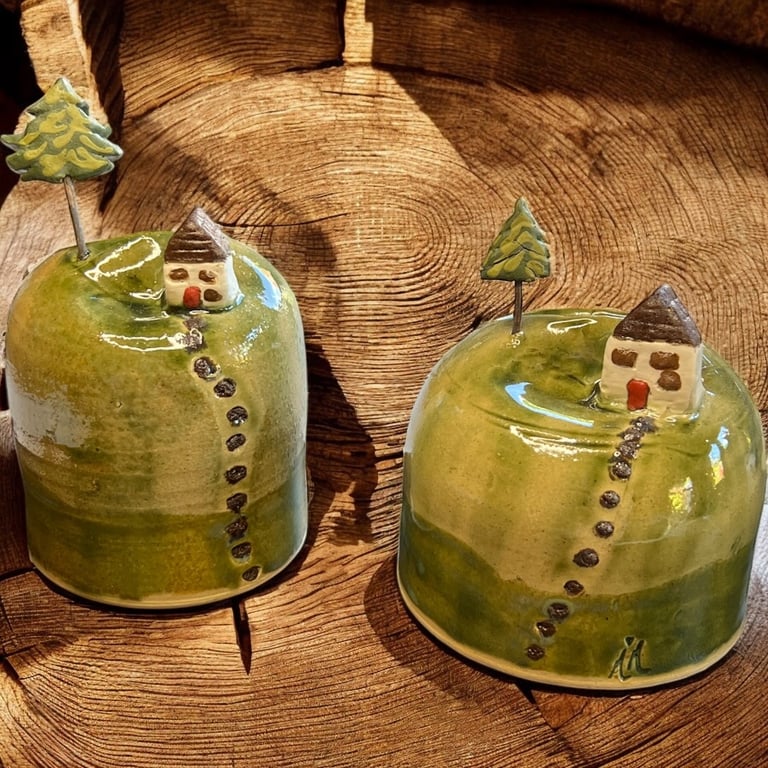 Hand thrown small 'House on the Hill' vase - handcrafted