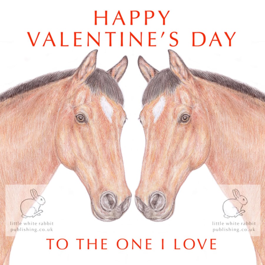 Two Chestnut Horses Nose to Nose - Valentine Card