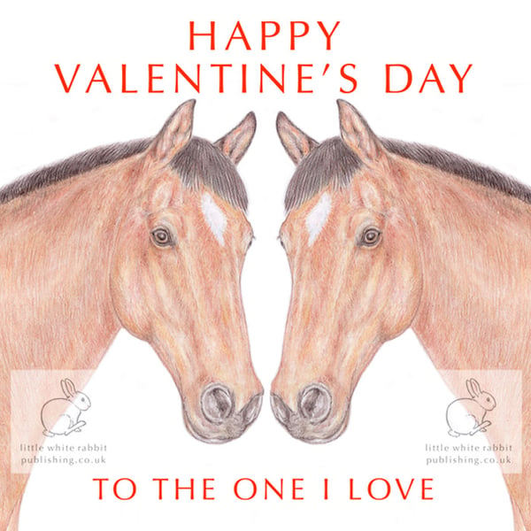 Two Chestnut Horses Nose to Nose - Valentine Card