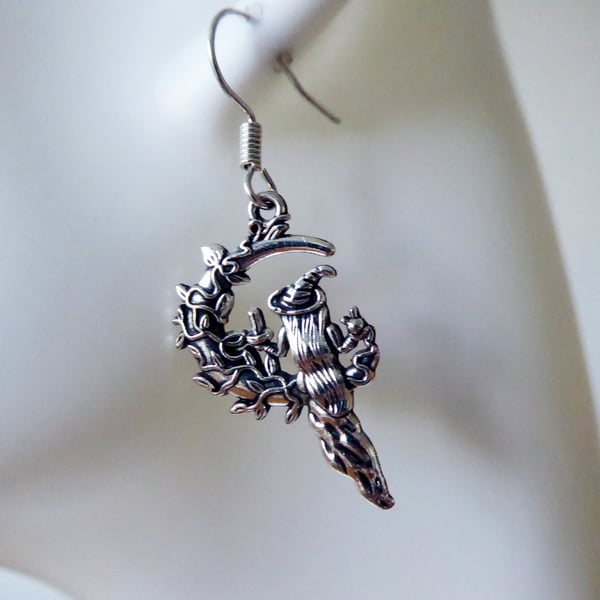 Halloween Earrings with Witch & Vine Covered Moon 