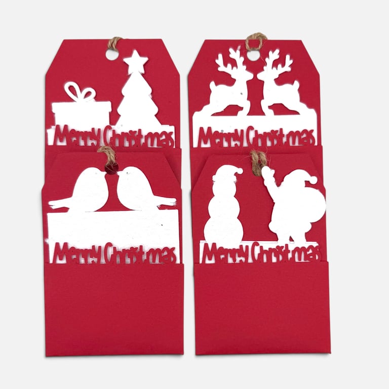 Seed Paper Christmas Gift Tags, Plantable Wildflower Tags, Red Set of 4