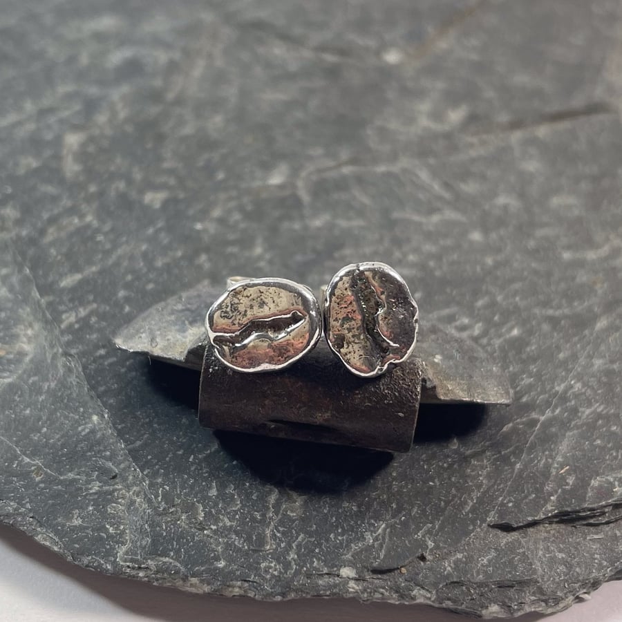 Silver coffee bean stud earrings