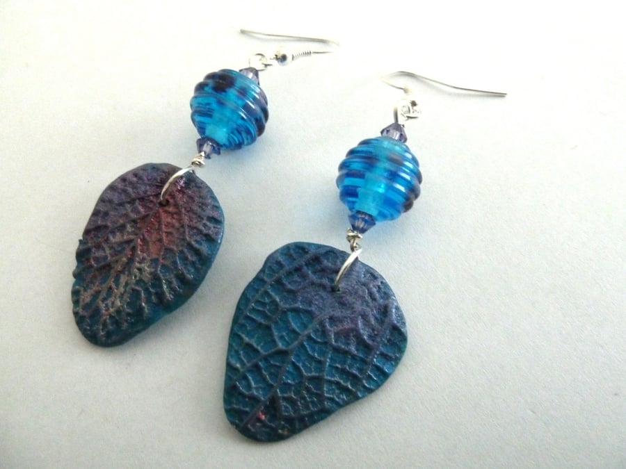 blue leaf earrings