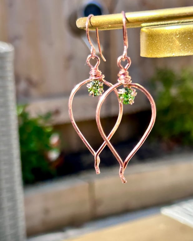 Green Cubic Zirconia Pear Shaped Copper Earrings