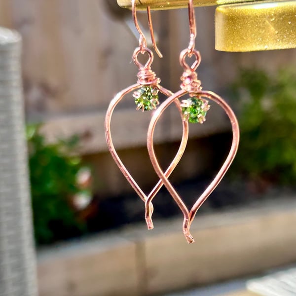 Green Cubic Zirconia Pear Shaped Copper Earrings
