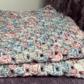 Crochet Blanket in Purple and Pink Muted Pastel Colours  
