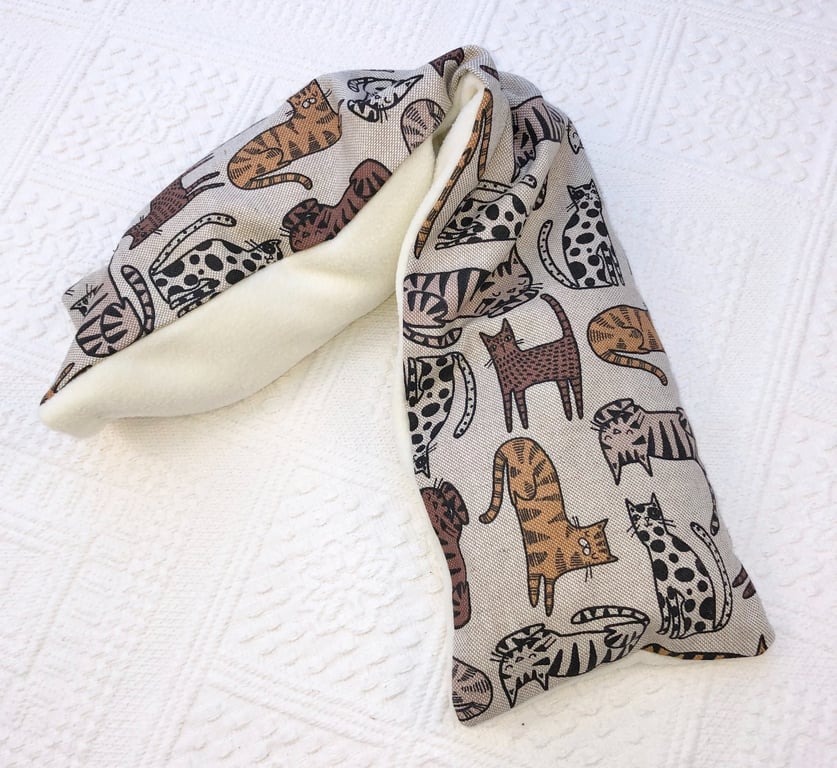 Wheat Bag  Cool Cats linen fabric ivory fleece reverse 48cm
