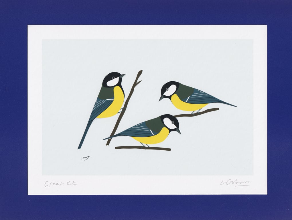 Great tits - A5 bird art print - garden birds