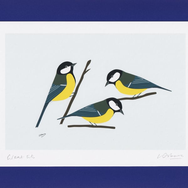 Great tits - A5 bird art print - garden birds