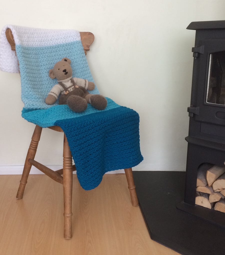 BLANKET , throw , cot bedding .Blues .Ombre. Colourblock .' Tidal''