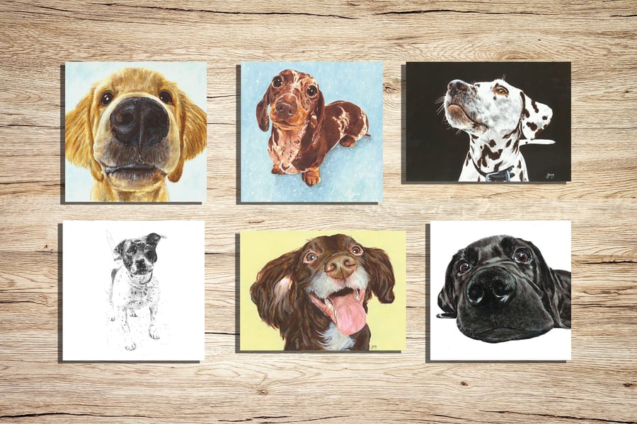 Dogs Greeting Cards Pack of 6 - Puppy Illustration Card Multipack -Dog Paintings